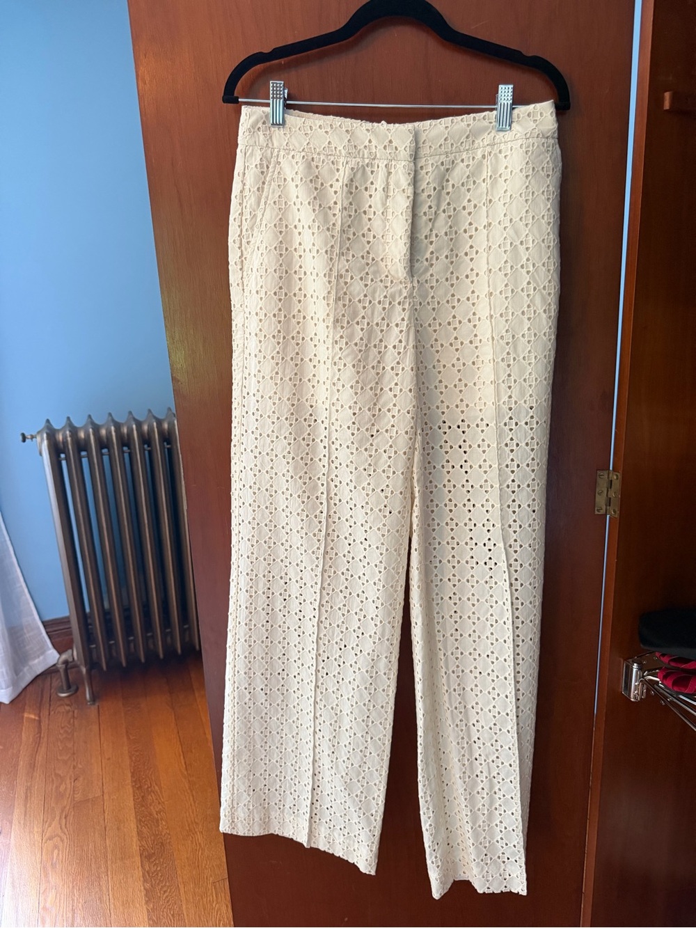 H&M Cream Eyelet Wide-Leg Trousers